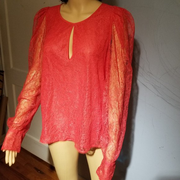 BCBG MaxAzria red lace blouse size L - Picture 1 of 10